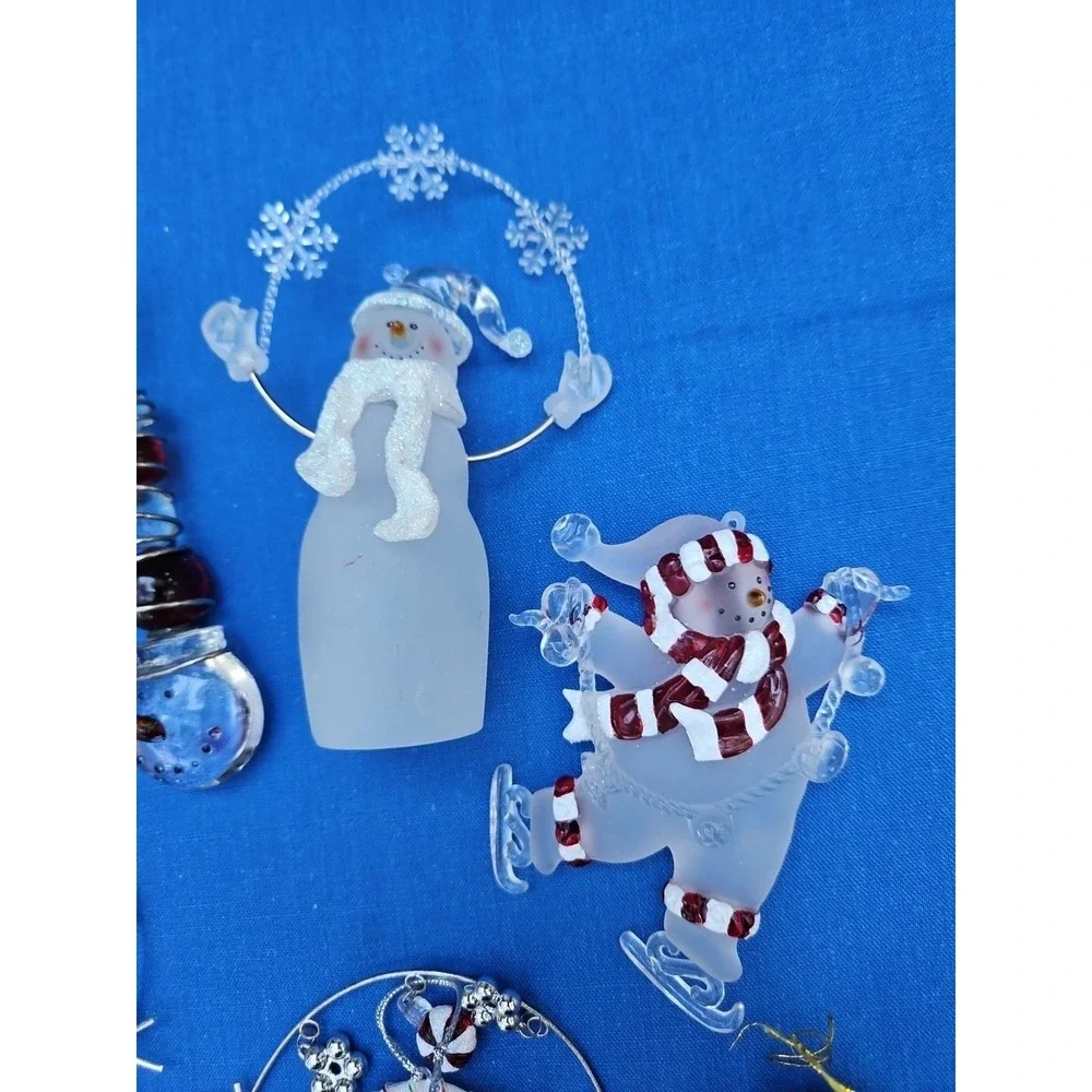 5 Frosted Snowman Ornaments‎ Lot Christmas Figures Glass & Acrylic Candy Canes